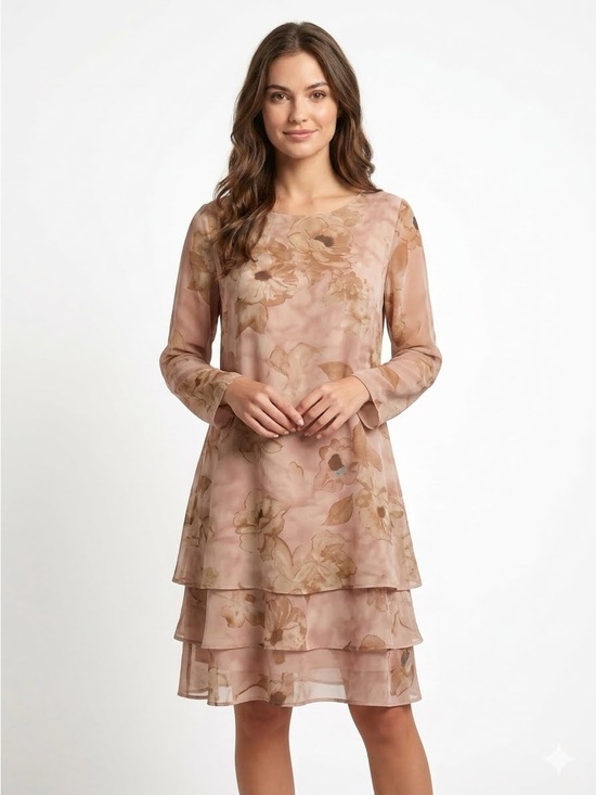 Jones New York Dresses & Skirts - JONES NEW YORK DRESS Shift L/S Layered Tier Hem Pink Size 12 EUC $100 lcsr
